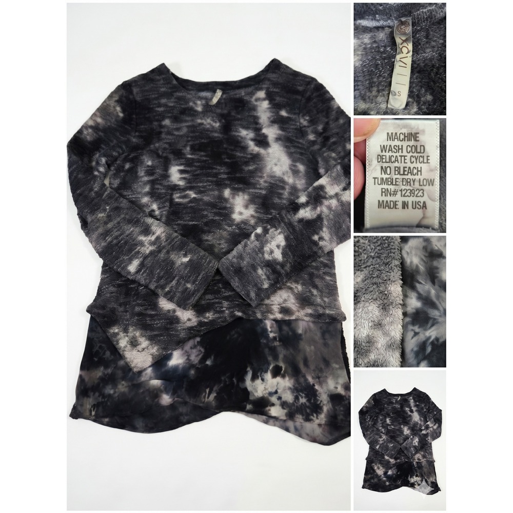 XCVI Wearables Tunic Sweatshirt S Womens USA Made Tie Dye Layered Mixed Media